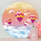 Aperturee - Circle Hot Air Ballon And Cloud Birthday Backdrop